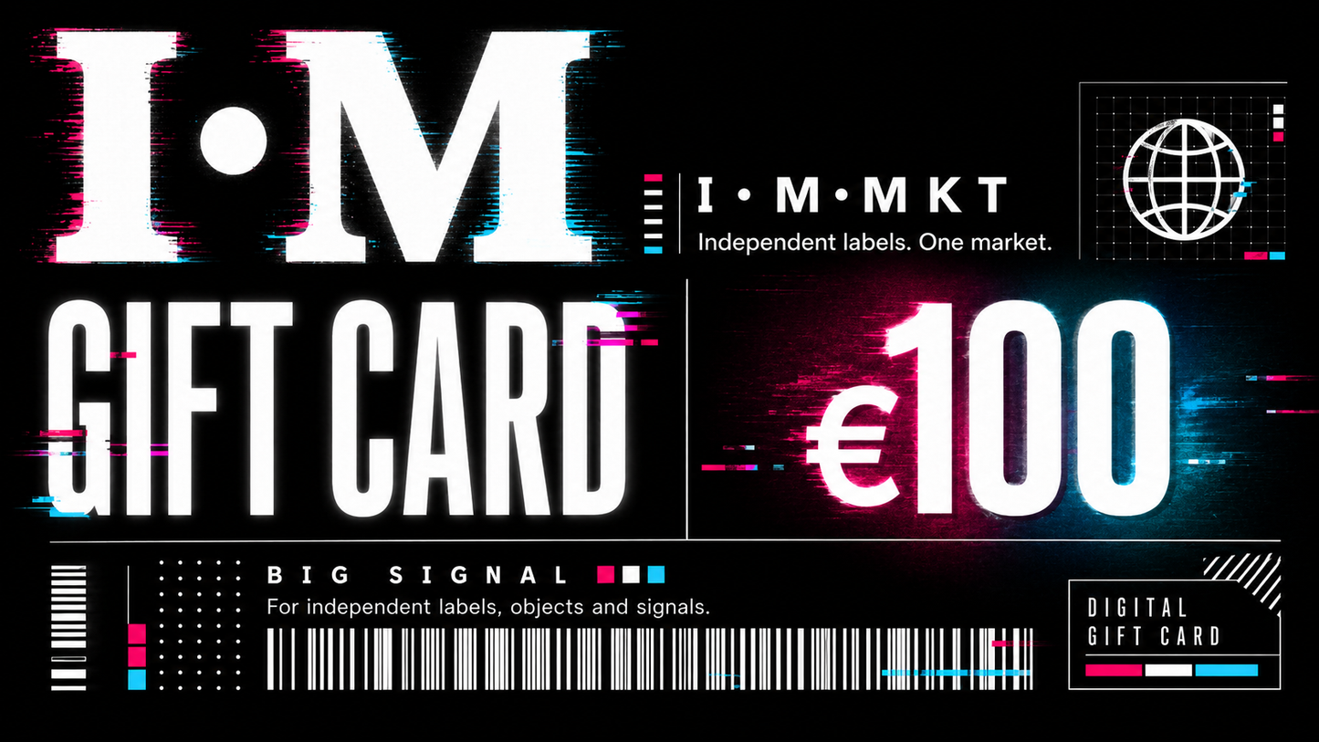 Digital gift card with 'I.M' branding and €100 denomination on a black background.