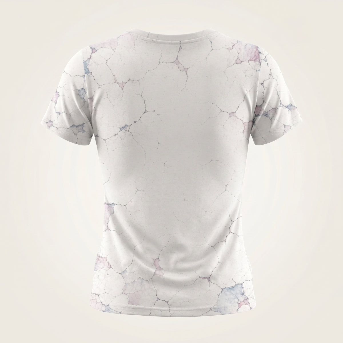 White t-shirt with marble pattern on a light gray background