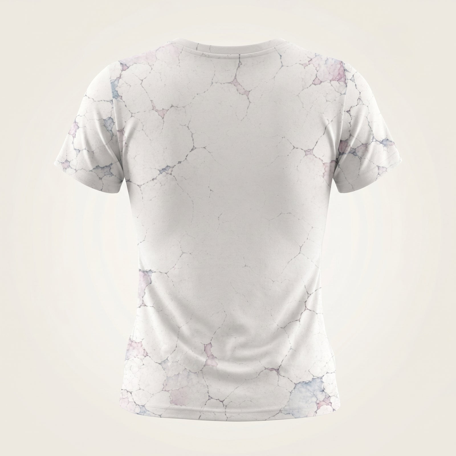 White t-shirt with marble pattern on a light gray background