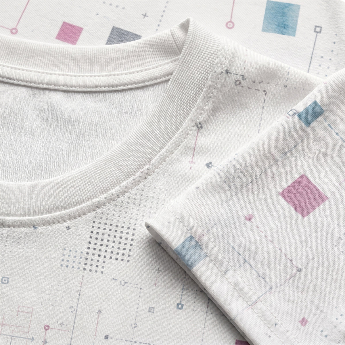 Close-up of a white fabric with geometric pattern on a white background