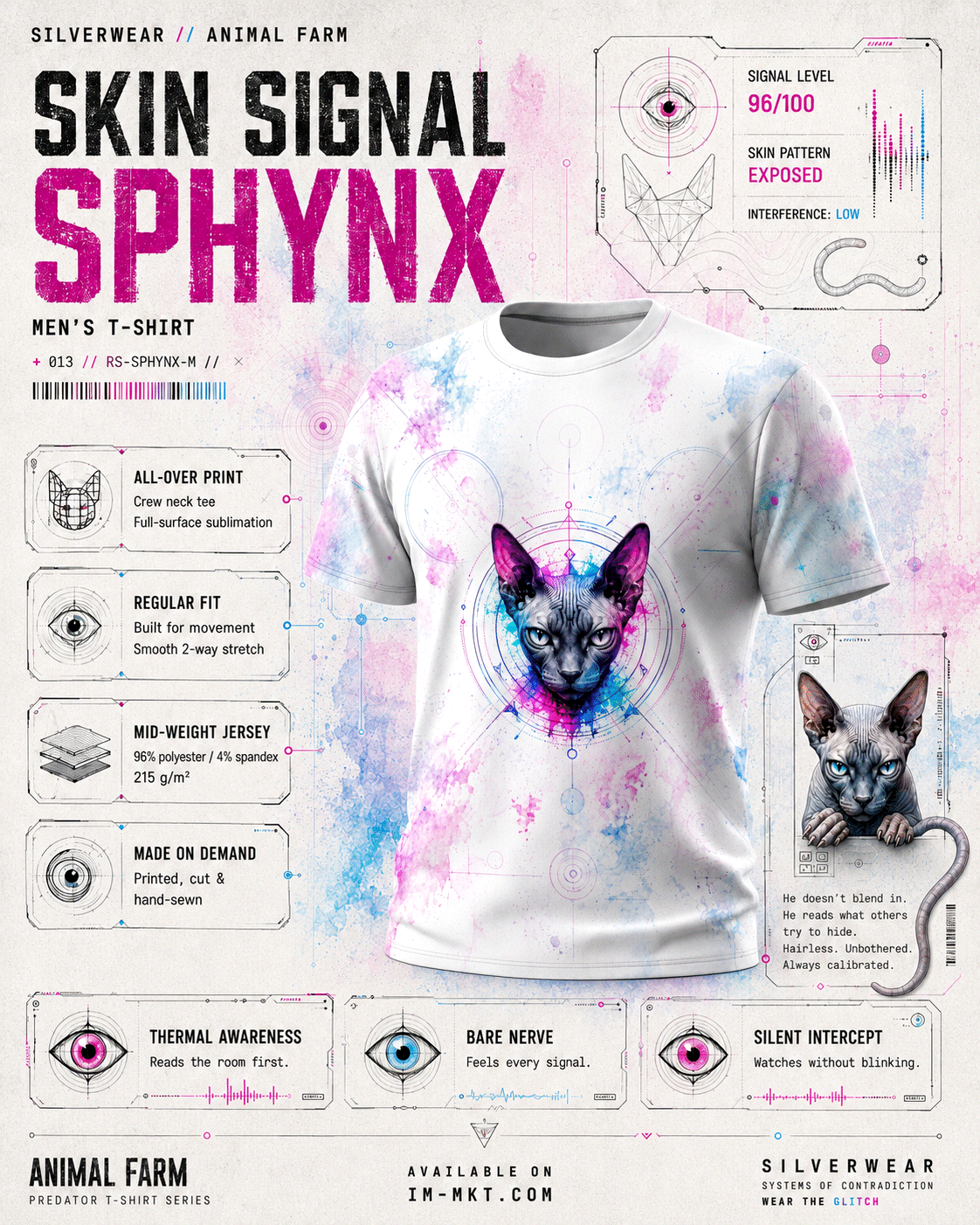 SilverWEAR // Oberflächenspannung — Sphynx-Katze — Herren-T-Shirt