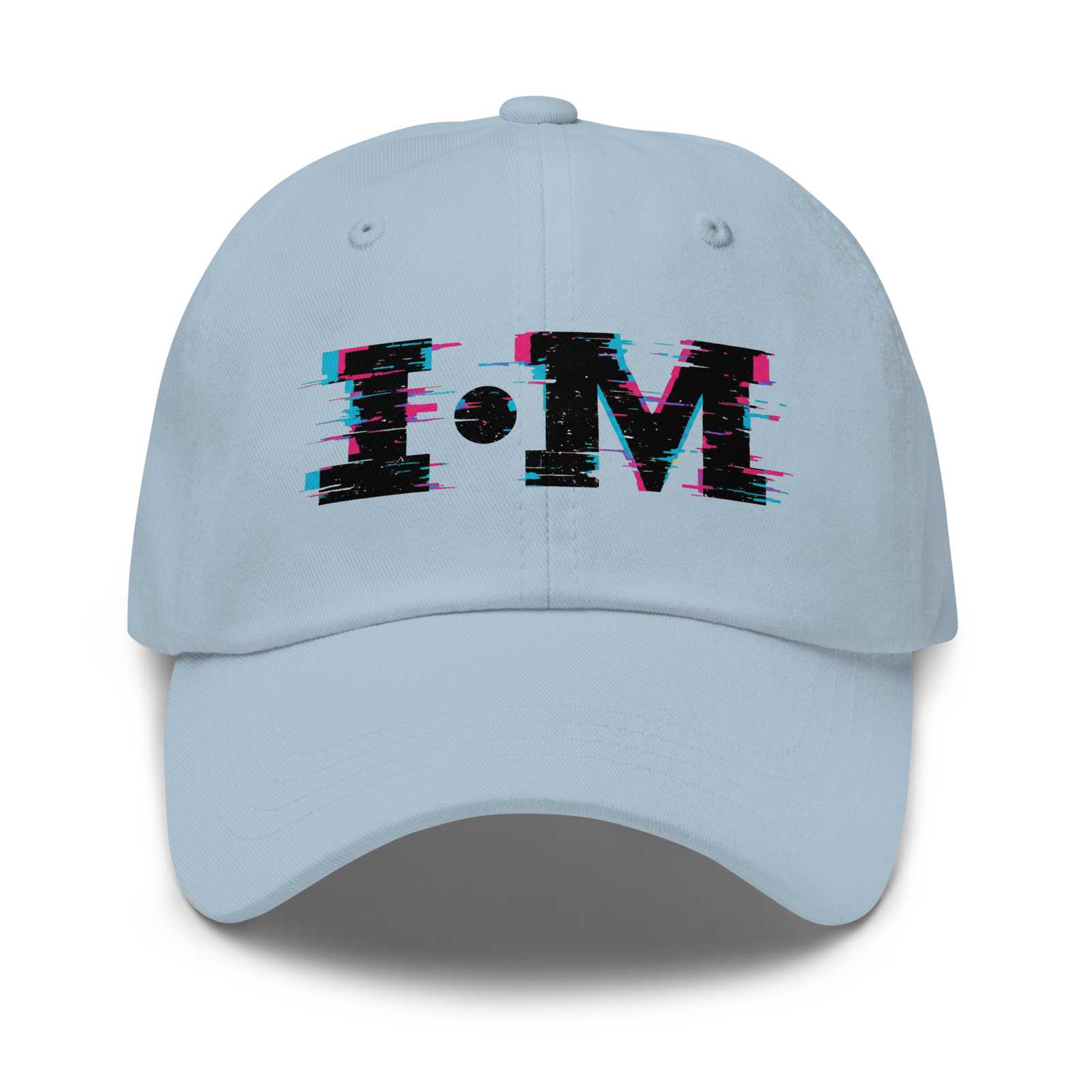 Light blue cap with 'I·M' text on a white background