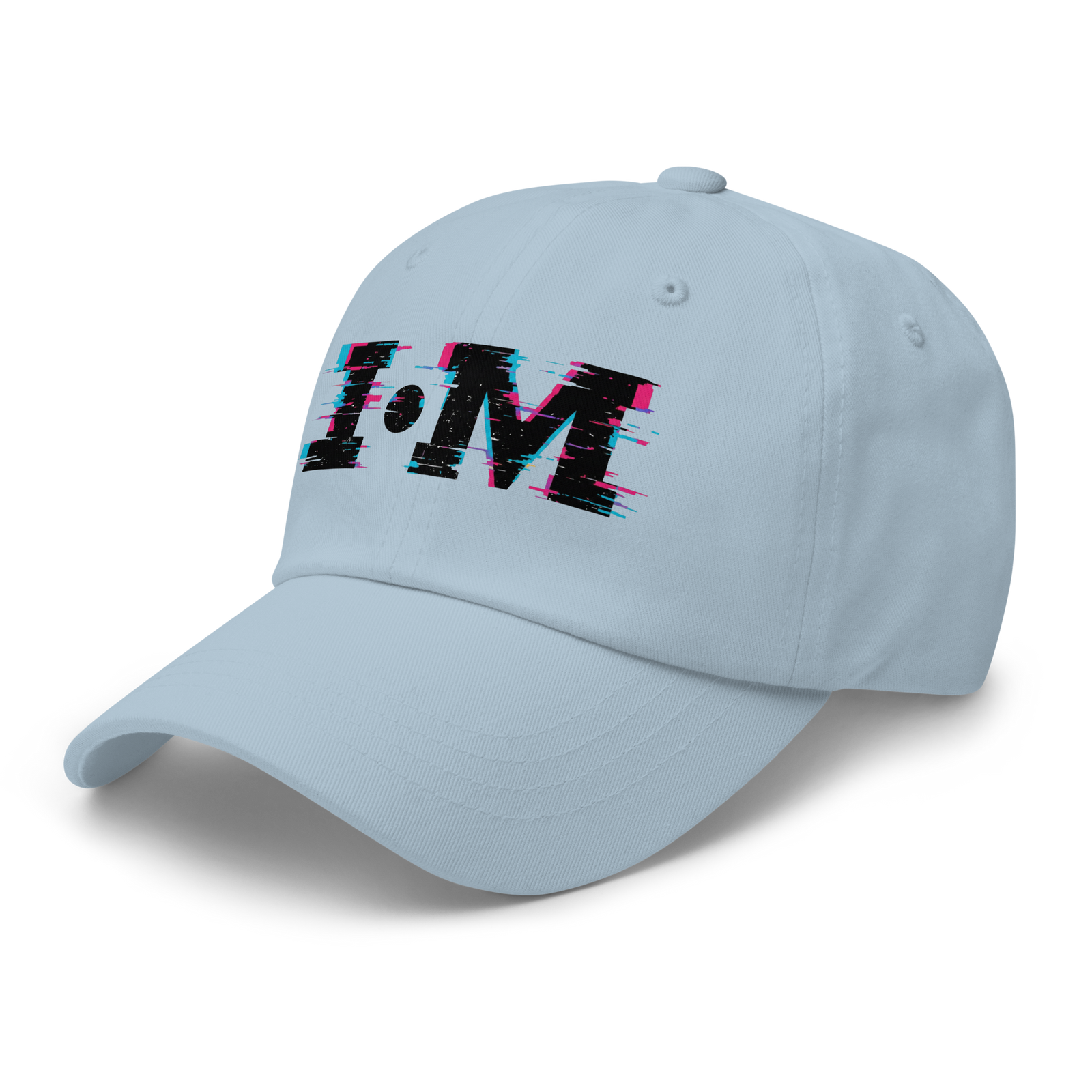 Light blue cap with 'I·M' logo on a white background