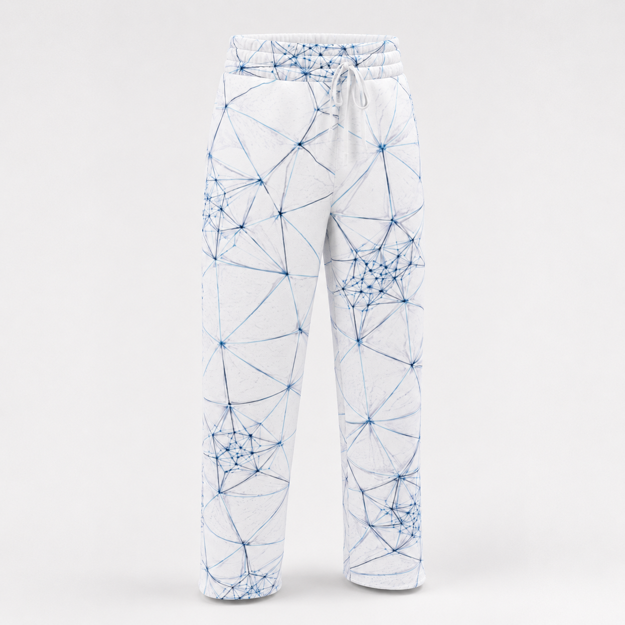 ANSO Wire Field wide-leg joggers with pale geometric all-over mesh print on a neutral background.