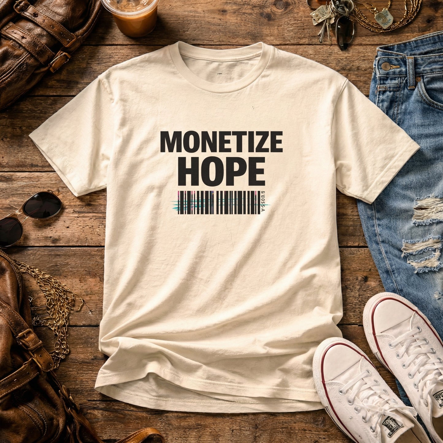 MONETIZE HOPE — Heavyweight-T-Shirt mit Light Leak