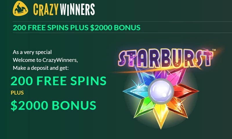 Crazy winners bonus 200 free spins plus $2000